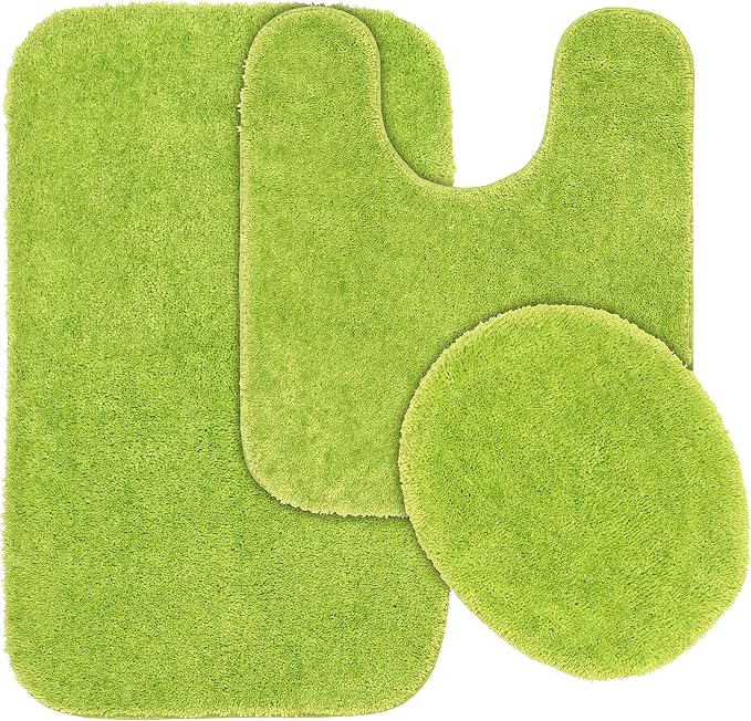Garland Rug Traditional Nylon Washable Lime-Aid 3 Piece Set - Lid, Contour, Bath Rug - Soft, Absorbent, and Stylish for Your Bathroom