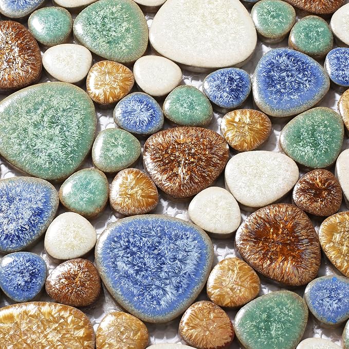 Matte Pebble Tiles for Shower Floor Mosaic Tile for Bathroom Wall Backsplash Floor Non Slip [5 Sheets]