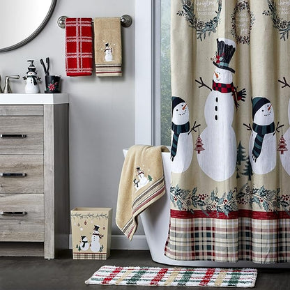SKL Home Christmas/Winter Rustic Plaid Snowman Hand Towel Set-2pc, Wheat | 100% Cotton. 500 GSM. Soft & absorbent terry with embroidery. Great for the bathroom, kitchen or bar & holiday gifting.