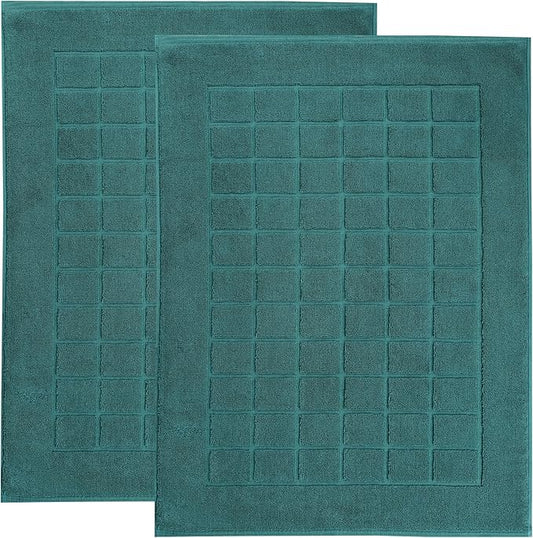 Superior 100% Cotton Bathmat Set, Bath Mats, Bathroom Decor, Shower, Bathtub Essentials, Home Accessories, Small Washable Rug, No Backing, Heavyweight, Nora Collection, Set of 2, 22" x 35", Teal