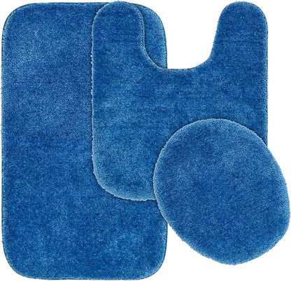 Garland Rug Traditional Nylon Washable Electric Blue 3 Piece Set - Lid, Contour, Bath Rug - Soft, Absorbent, and Stylish for Your Bathroom
