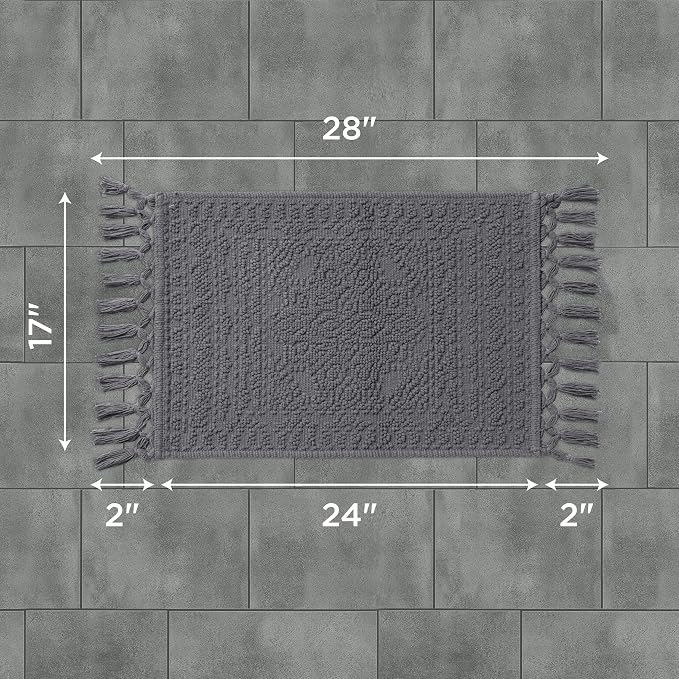 French Connection Nellore Bathroom Rugs, Woven and Beaded Bathroom Mats, Durable Bath Rugs, Thick Bath Mats for Bathroom and Shower Rugs, 17" x 28", Dark Gray Charcoal