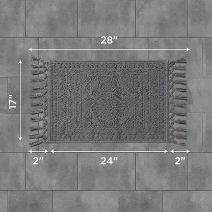 French Connection Nellore Bathroom Rugs, Woven and Beaded Bathroom Mats, Durable Bath Rugs, Thick Bath Mats for Bathroom and Shower Rugs, 17" x 28", Dark Gray Charcoal