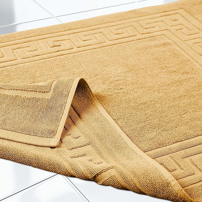 Superior Heavyweight Cotton Bath Mats, Bath Rugs For Bathroom Accessories, Washable Rug For Shower, Bath, Toilet, Modern Decor, No Backing, Luxury Hotel And Spa Quality, Set of 2, 22" x 35", Gold