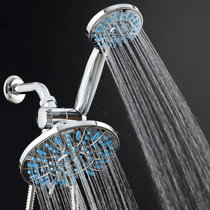 Antimicrobial/Anti-Clog High-Pressure 30-setting Rainfall Shower Combo by AquaDance with Microban Nozzle Protection from Growth of Mold Mildew & Bacteria for Stronger Shower! Wave Blue | Enjoy More Power & Better Shower Hygiene with Lifetime Antimicrib...