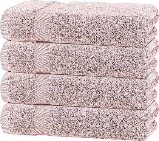 White Classic Pink Bath Towels 27x54 Inch, Cotton Towel Set for Bathroom, Hotel, Gym, Spa, Soft Extra Absorbent Quick Dry 4 Pack