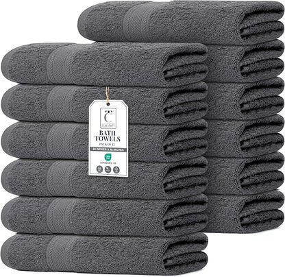 Commercial Bulk Pack of 12 Bath Towels – 100% Cotton Terry 24" x 48" – Ideal for Hotels, Salons, Gyms, Spas & Institutional Use – Charcoal Grey