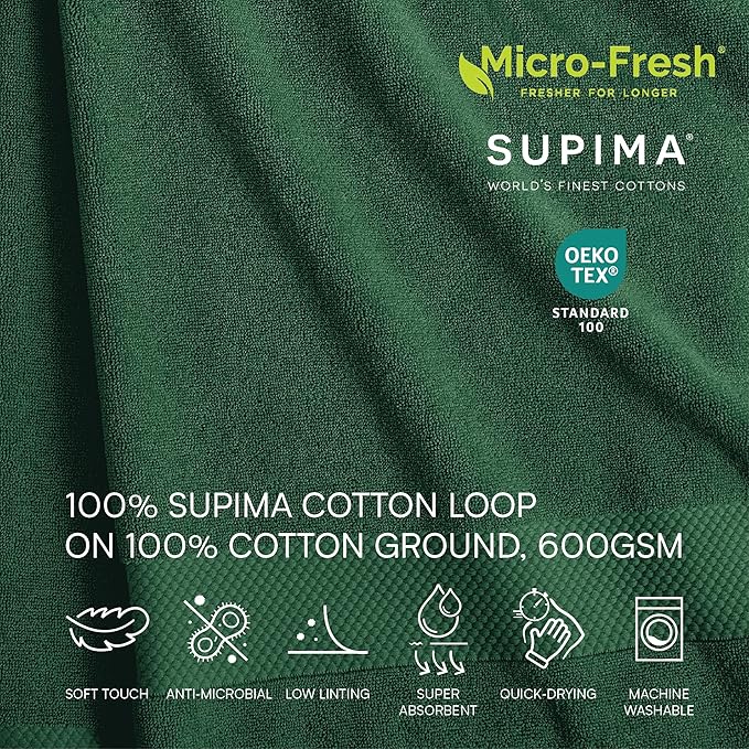 Lacoste Heritage 100% Supima Cotton Hand Towel, Croc Green, 16" x 30" – Highly Absorbent & Quick Drying, Premium Super Soft Bath Towel, Bathroom Essential, Gift for All Occasions, Machine Washable