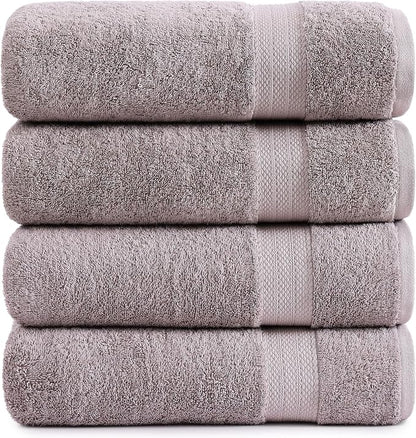LANE LINEN Bath Sheets Quick Dry 100% Cotton 4 Pack Oversized - Platinum | Hotel Bath Sheets - Oversized & Roomy, Lightweight & Breathable, Fade-Resistant Color, Classic Terry Weave, Densely Woven