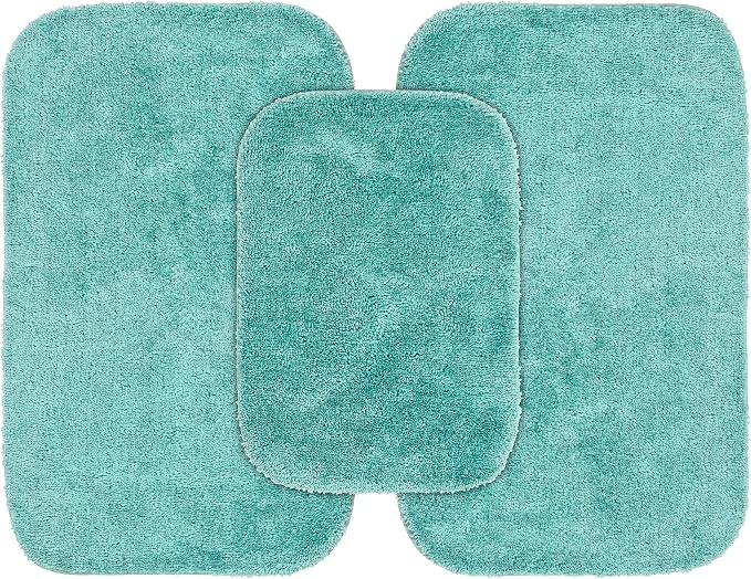 Garland Rug Traditional Nylon Washable Sea Foam 3 Bath Rugs (17" X 24", 21" X 34", 21" X 34") - Soft, Absorbent, and Stylish for Your Bathroom