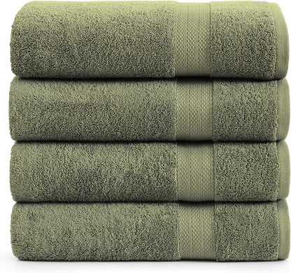 LANE LINEN Bath Sheet Set Soft Absorbent Quick Dry 100% Cotton - Oil Green | Towels Oversized Extra Large Bath - Fade-Resistant Color, Classic Terry Weave, Densely Woven, Coordinated Colors