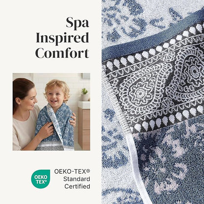 Modern Threads Floral Trail 6-Piece 100% Cotton Towel Set – Reversible Yarn Dyed Jacquard – Includes 2 Bath Towels, 2 Hand Towels, 2 Washcloths – Absorbent, Quick Dry, Soft & Durable – Navy