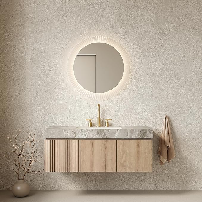 KEIKI 48 Inch Floating Bathroom Vanity with Sink, Modern Wall Mounted Storage Cabinet with Drawer, Pre-Assembled Waterproof Wood Panels, Sintered Stone Top & Ceramic Basin Combo Set, White Oak & Grey