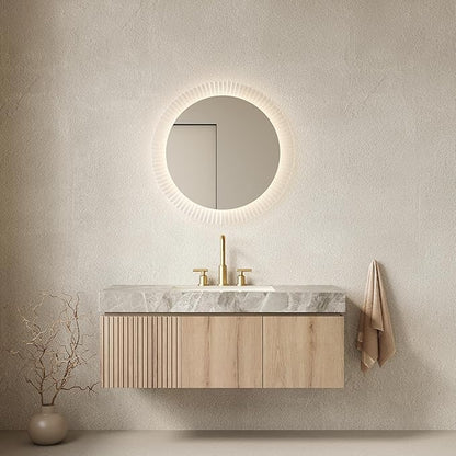 KEIKI 48 Inch Floating Bathroom Vanity with Sink, Modern Wall Mounted Storage Cabinet with Drawer, Pre-Assembled Waterproof Wood Panels, Sintered Stone Top & Ceramic Basin Combo Set, White Oak & Grey