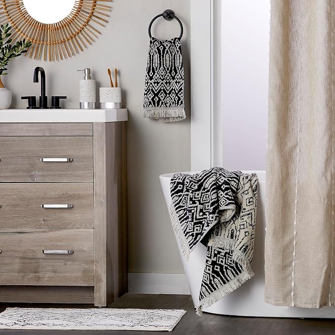 SKL Home Nador Hand Towel Set-2pc, Premium 100% Cotton, Black | 600 GSM. Spa-level quality. Soft & absorbent, reversible jacquard. For the bathroom, kitchen, bar or any sink space.