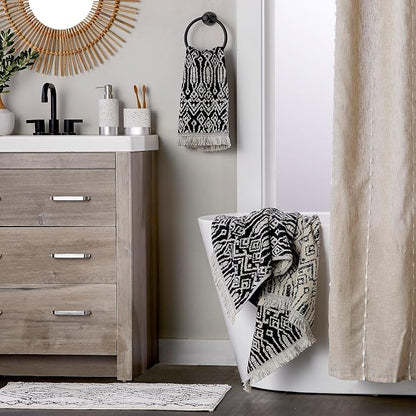 SKL Home Nador Hand Towel Set-2pc, Premium 100% Cotton, Black | 600 GSM. Spa-level quality. Soft & absorbent, reversible jacquard. For the bathroom, kitchen, bar or any sink space.