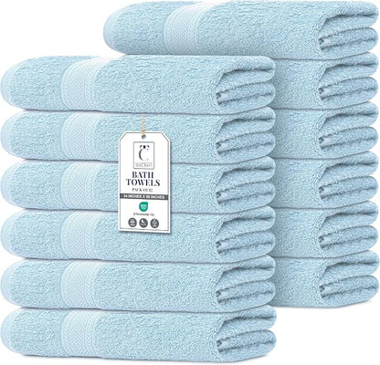Commercial Bulk Pack of 12 Large Bath Towels – 100% Cotton Terry 24" x 50" – Ideal for Hotels, Salons, Gyms, Spas & Institutional Use – Sky Blue