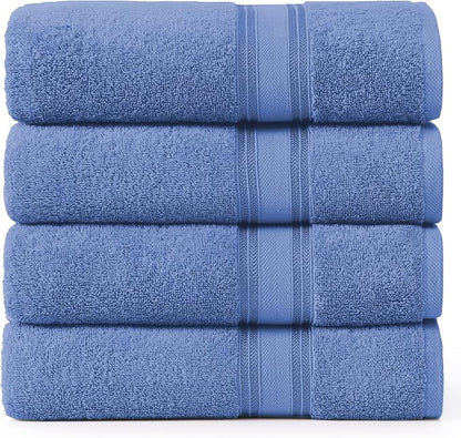 LANE LINEN 100% Cotton 4 Pack Bath Towels (30"x60") - Zero Twist, Mercerized Cotton Bathroom Towels Set - Quick Dry, Soft & Absorbent Large Bath Towels - Machine Wash in Cold Water - Cerulean Blue