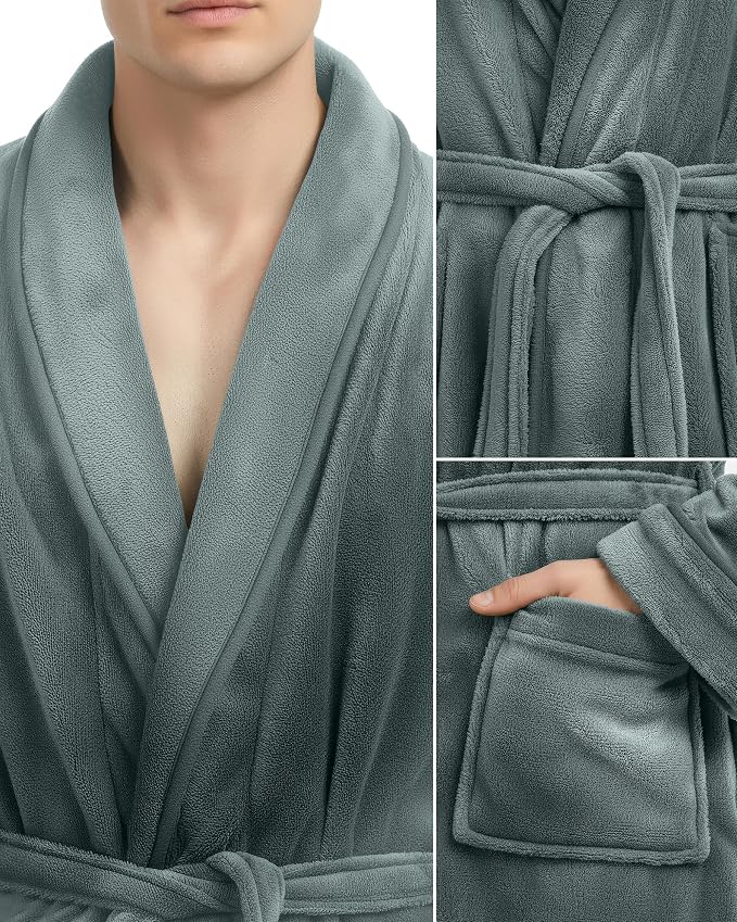 NY Threads Luxury Ultra Soft Mens Robe Plush Fleece Long Bathrobe