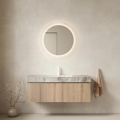 KEIKI 48 Inch Floating Bathroom Vanity with Sink, Modern Wall Mounted Storage Cabinet with Drawer, Pre-Assembled Waterproof Wood Panels, Sintered Stone Top & Ceramic Basin Combo Set, White Oak & Grey
