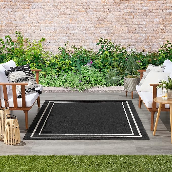 Nourison Home Nourison Essentials Black Ivory 5' x 7' Area Rug - Easy Clean, Non Shedding, Bed Room, Living Room, Dining Room, Kitchen (5' x 7')