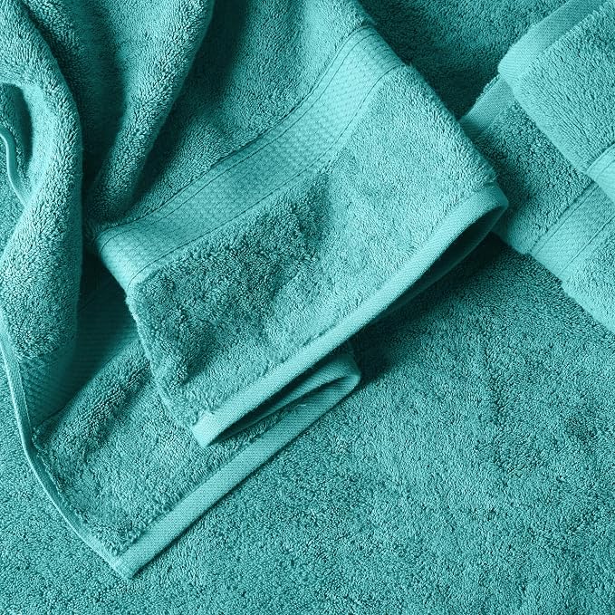 SUPERIOR Egyptian Cotton Ultra Plush & Absorbent, 12 Piece Set, Turquoise | Heavyweight 12 Pc Egyptian Cotton Towel Set Includes 4 Bath Towels 4 Hand Towels 4 Washcloths Decorative Rope Border