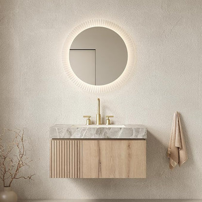KEIKI 36 Inch Floating Bathroom Vanity with Sink, White Oak & Grey | Modern Wall Mounted Storage Cabinet w/ Drawer & Door, Pre-assembled Wood Panels, Sintered Stone Top & Ceramic Basin Combo Set