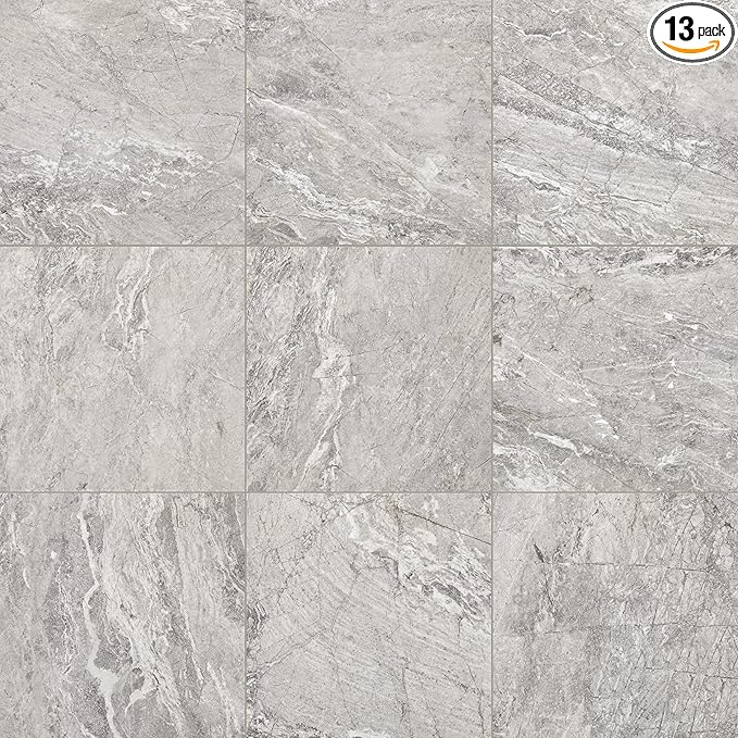Daltile Perpetuo 12" x 12" Marble Look Porcelain Floor Tile in Polished Eternal Grey for Kitchen, Bathroom, Living Room Floors | (13 PC Per Carton) (12.22 SQFT Per Carton)