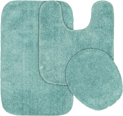 Garland Rug Traditional Nylon Washable Sea Foam 3 Piece Set - Lid, Contour, Bath Rug - Soft, Absorbent, and Stylish for Your Bathroom