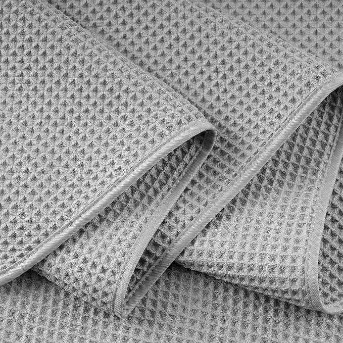 POLYTE 430 GSM Poly Blend Microfiber Quick Dry Waffle Bath Towel, 30x60 in | 4 Pack, Oversize, Lint Free, Body Towel