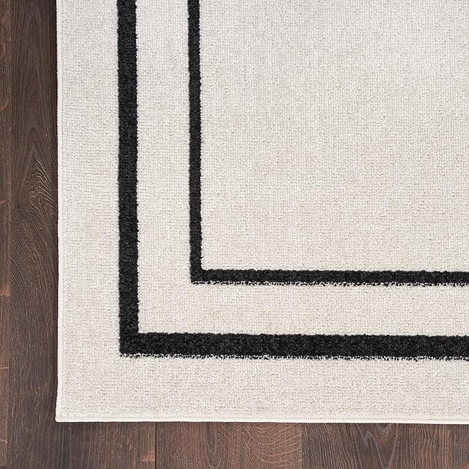 Nourison Home Nourison Essentials Ivory/Black 6' x 9' Area Rug - Easy Clean, Non Shedding, Bed Room, Living Room, Dining Room, Kitchen (6' x 9')