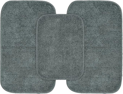 Garland Rug Traditional Nylon Washable Dark Gray 3 Bath Rugs (17" X 24", 21" X 34", 21" X 34") - Soft, Absorbent, and Stylish for Your Bathroom