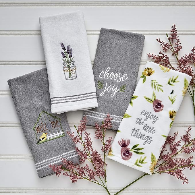 SKL Home by Saturday Knight Ltd. Lavender Hand Towel (2-Pack), White , 16x25 | Soft, decorative velour. For use in the bathroom, kitchen or bar & makes a great gift.