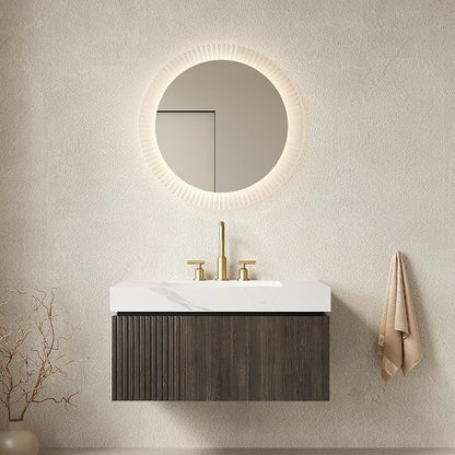 KEIKI 36 Inch Floating Bathroom Vanity with Sink, Espresso & White | Modern Wall Mounted Storage Cabinet w/ Drawer & Door, Pre-assembled Wood Panels, Sintered Stone Top & Ceramic Basin Combo Set