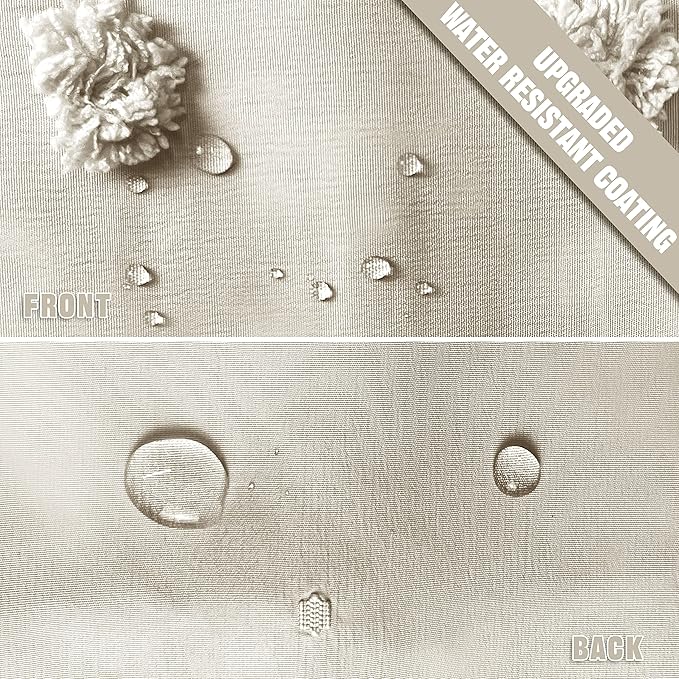 Extra Long Beige Boho Shower Curtain Woven Fabric Cute Shower Curtain, 72 x 96 Tufted Pleat Floral Puffs Textured Modern Farmhouse Minimalist Shower Curtain Set with Hooks for Bathroom