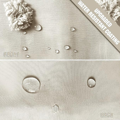 Extra Long Beige Boho Shower Curtain Woven Fabric Cute Shower Curtain, 72 x 96 Tufted Pleat Floral Puffs Textured Modern Farmhouse Minimalist Shower Curtain Set with Hooks for Bathroom