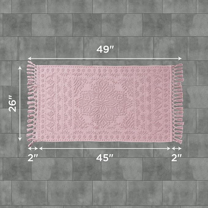 French Connection Nellore Bath Rugs, Woven and Beaded Bath Mats, Durable and Thick Bath Mats for Bathroom and Shower Rugs, 26" x 49", Dusty Pink