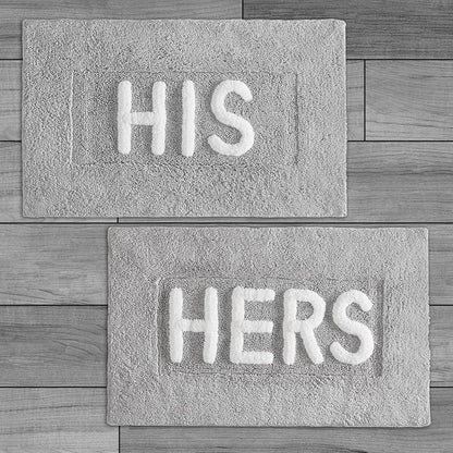 Creative Home Ideas Cotton 2-Piece Bath Rug Set - Soft Cotton Bath Mat - Bathroom Decor - Water Absorbent and Machine Washable - Measures 20"x32" - "His & Hers" - Lakeside Grey
