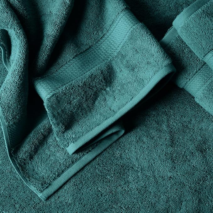 SUPERIOR Egyptian Cotton Ultra Plush & Absorbent, 12 Piece Set, Teal | Heavyweight 12 Pc Egyptian Cotton Towel Set Includes 4 Bath Towels 4 Hand Towels 4 Washcloths Decorative Rope Border