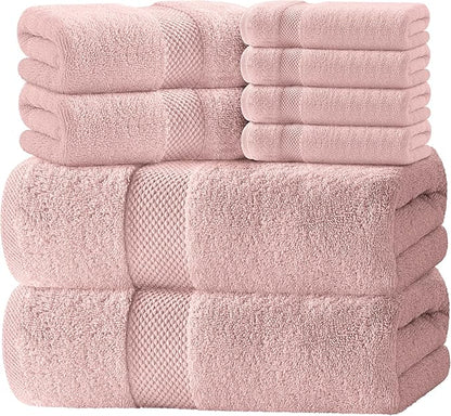 White Classic Luxury Bath Towel Set of 8 Pieces - 100% Turkish Cotton Highly Absorbent Towels for Bathroom, 2 Luxury Bath Towels 700GSM, 2 Hand Towels, 4 Washcloths, Pink