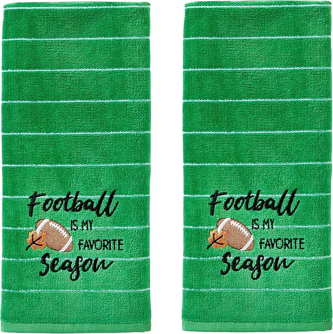SKL Home Fall/Autumn Football is My Favorite Season 100% Cotton Embroidered 2pc Hand Towel Set, Decorative for Bath/Kitchen/Bar & Gift, Green