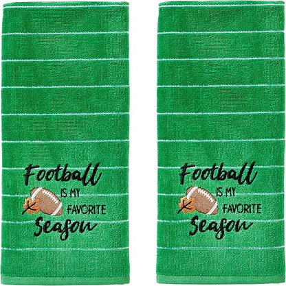 SKL Home Fall/Autumn Football is My Favorite Season 100% Cotton Embroidered 2pc Hand Towel Set, Decorative for Bath/Kitchen/Bar & Gift, Green