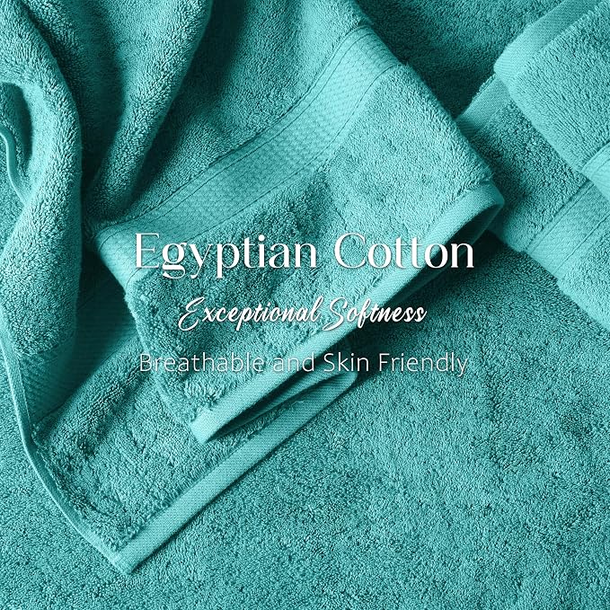 SUPERIOR Egyptian Cotton Ultra Plush & Absorbent, 6 Piece Set, Turquoise | Quick Dry, Soft Luxury Towel Set, Bath Essentials, Guest Bath, Spa, 2 Bath, 2 Hand, 2 Face Towels, Madeline Towels