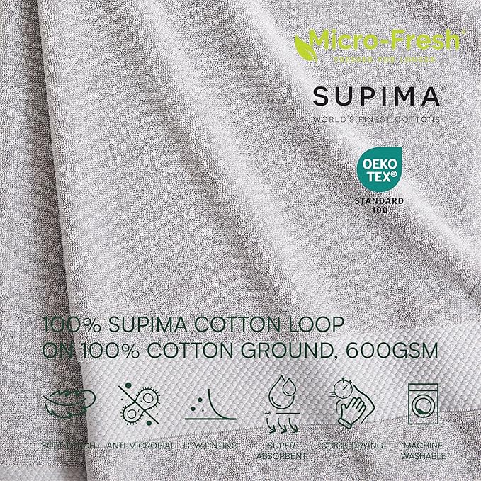 Lacoste Heritage 100% Supima Cotton Hand Towel, Microchip, 16" x 30" – Highly Absorbent & Quick Drying, Premium Super Soft Bath Towel, Bathroom Essential, Gift for All Occasions, Machine Washable