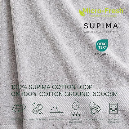 Lacoste Heritage 100% Supima Cotton Hand Towel, Microchip, 16" x 30" – Highly Absorbent & Quick Drying, Premium Super Soft Bath Towel, Bathroom Essential, Gift for All Occasions, Machine Washable