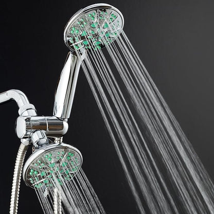 AquaDance Antimicrobial/Anti-Clog High-Pressure 30-setting Dual Head Combination Shower with Microban Nozzle Protection From Growth of Mold, Mildew & Bacteria for a Healthier Shower– Coral Green, 4 In