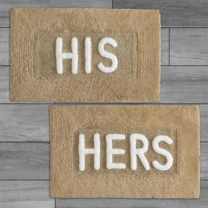 Creative Home Ideas Cotton 2-Piece Bath Rug Set - Soft Cotton Bath Mat - Bathroom Decor - Water Absorbent and Machine Washable - Measures 20"x32" - "His & Hers" - Linen