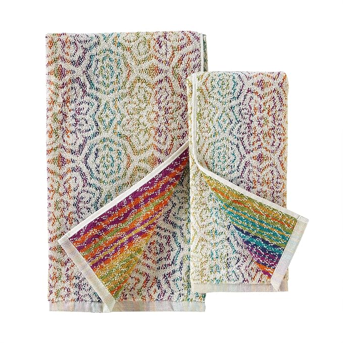 SKL Home Rhapsody Bath Towel, Premium 100% Cotton, Multi | 550 GSM weight. Spa-level quality. Soft & absorbent terry. Reversible jacquard pattern for 2-looks-in-1.