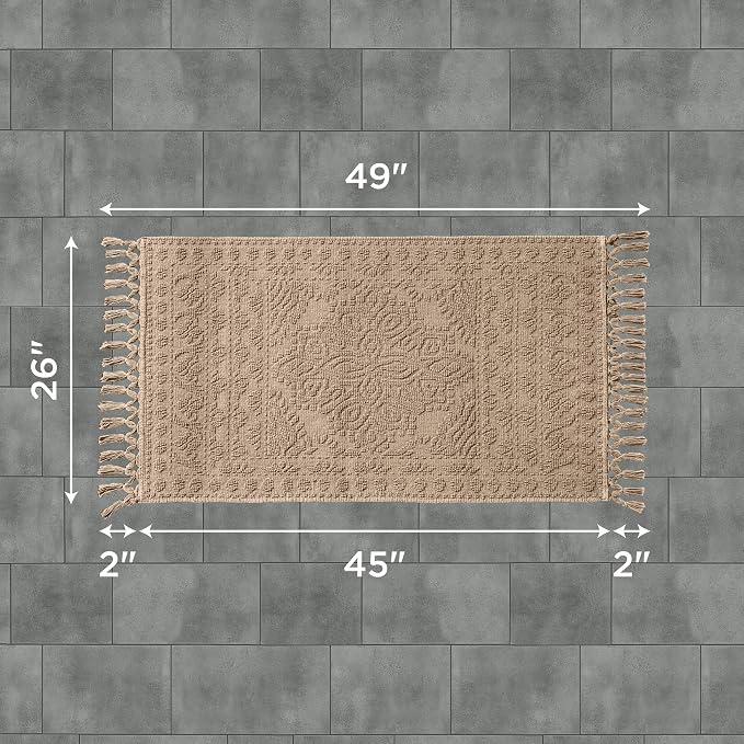 French Connection Nellore Bathroom Rugs, Woven and Beaded Bathroom Mats, Durable Bath Rugs, Thick Bath Mats for Bathroom and Shower Rugs, 26" x 49", Taupe