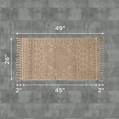 French Connection Nellore Bathroom Rugs, Woven and Beaded Bathroom Mats, Durable Bath Rugs, Thick Bath Mats for Bathroom and Shower Rugs, 26" x 49", Taupe